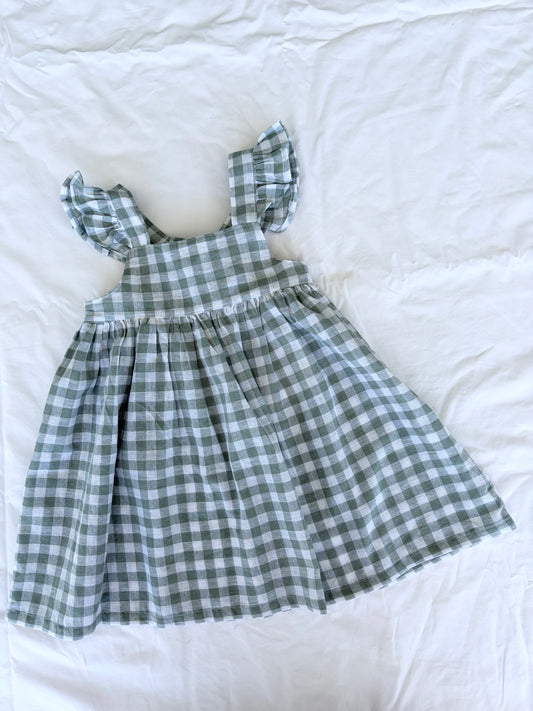 Marigold Dress - Cotton Gingham Sage