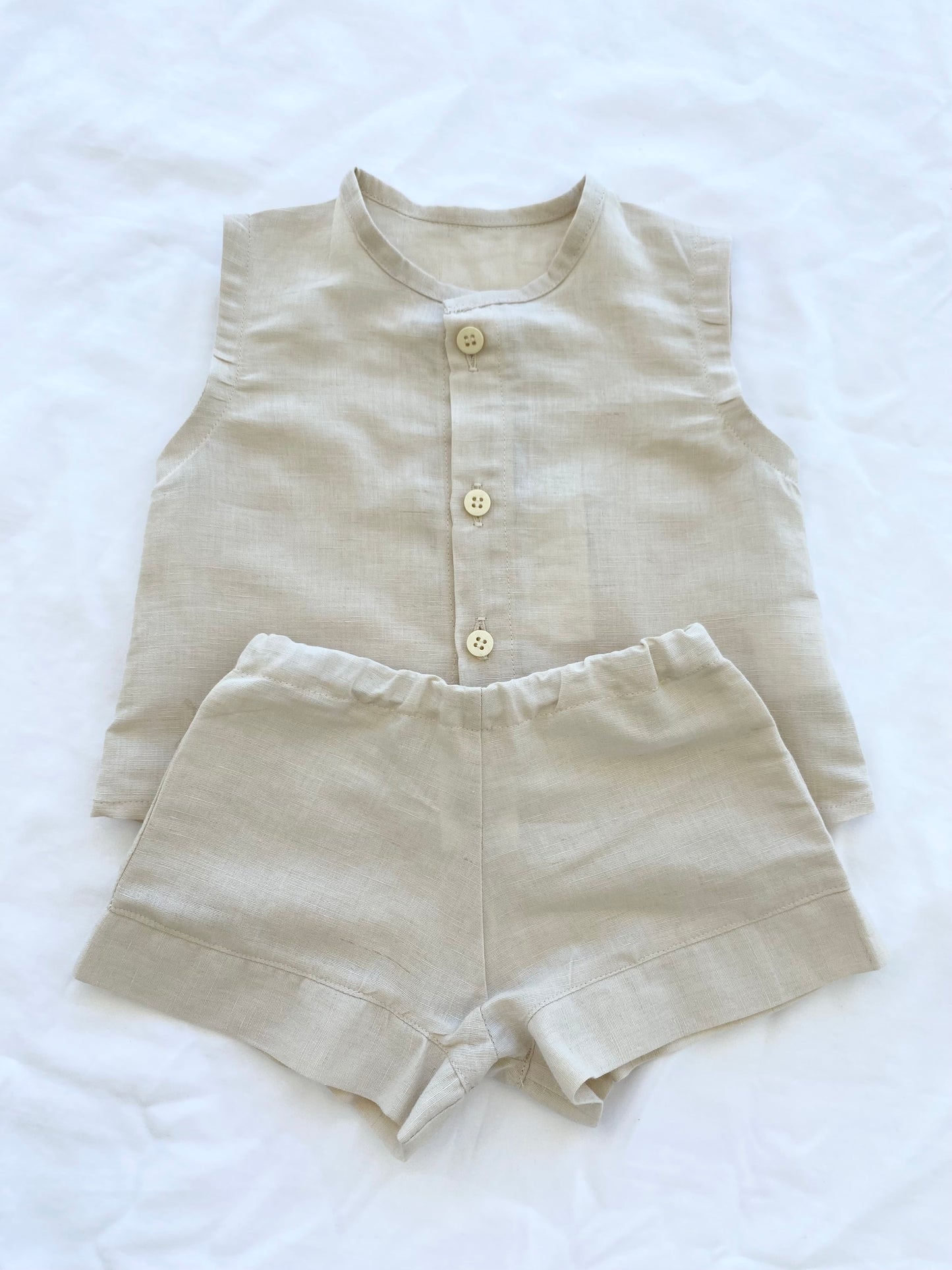 Unisex Cotton Linen Shorts Top Set - Natural