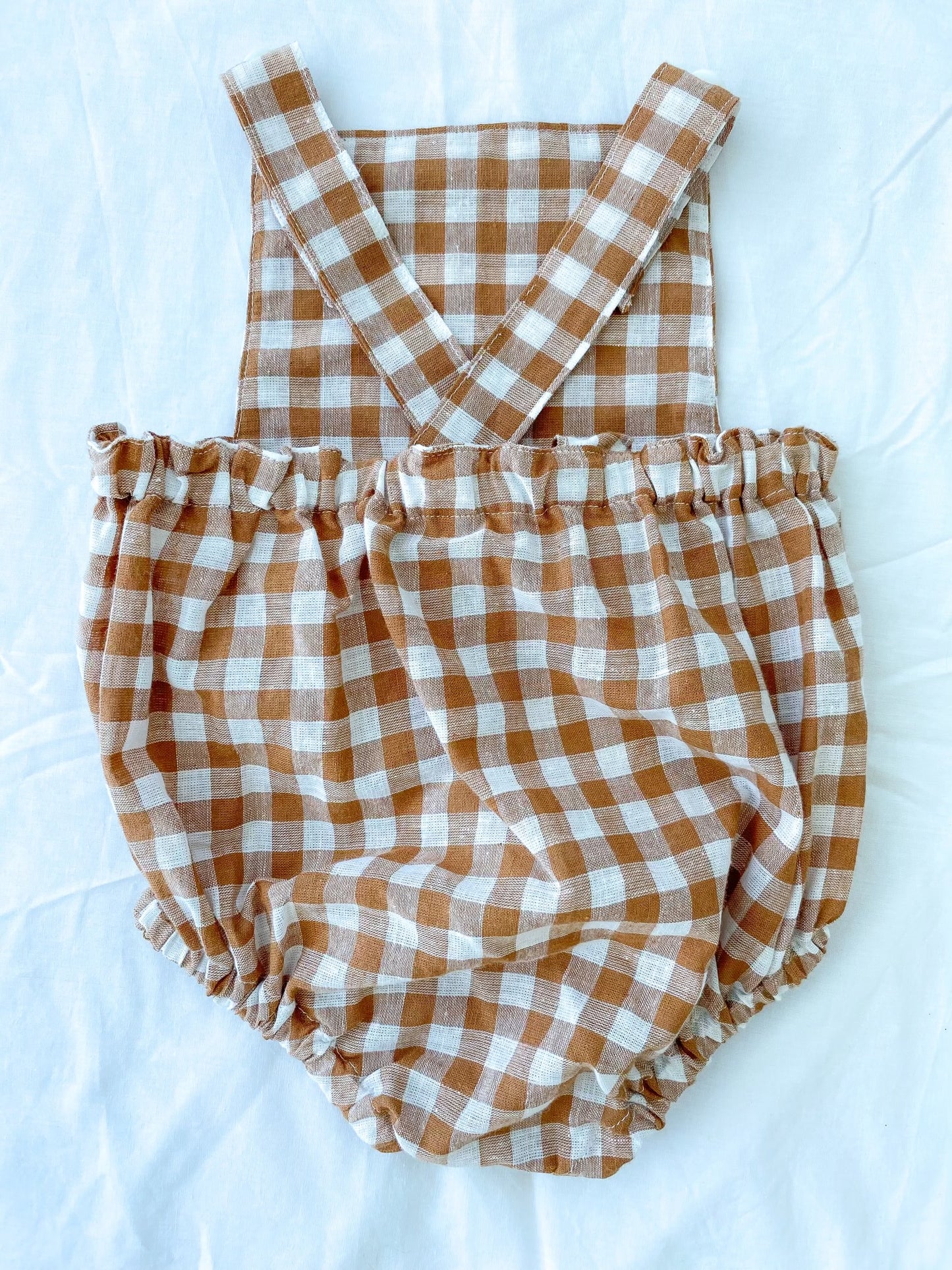 Unisex Romper -  Cotton Gingham Caramel