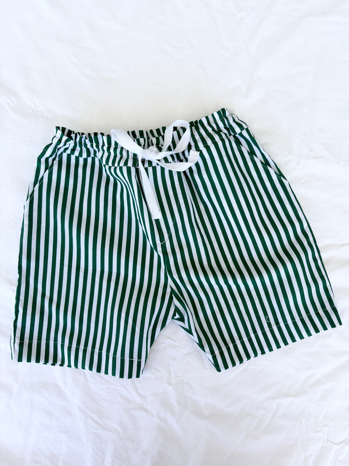 Christmas Shorts - Cotton Green and White Stripe
