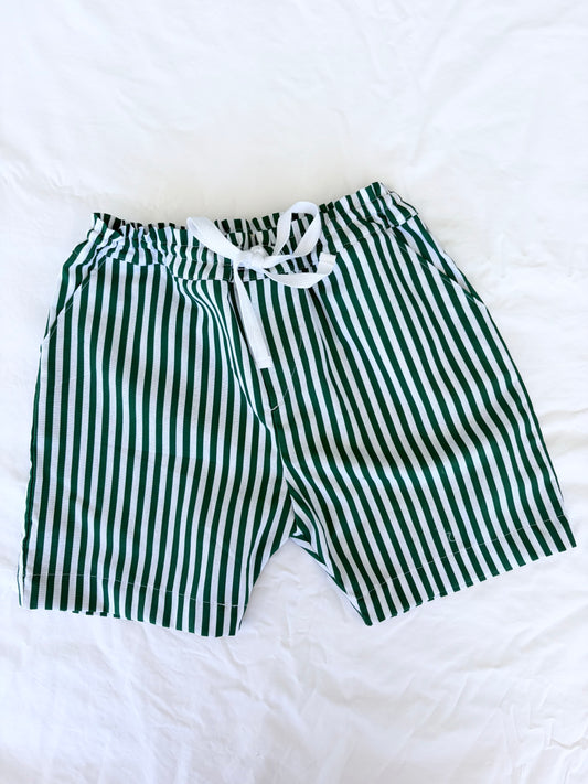 Christmas Shorts - Cotton Green and White Stripe