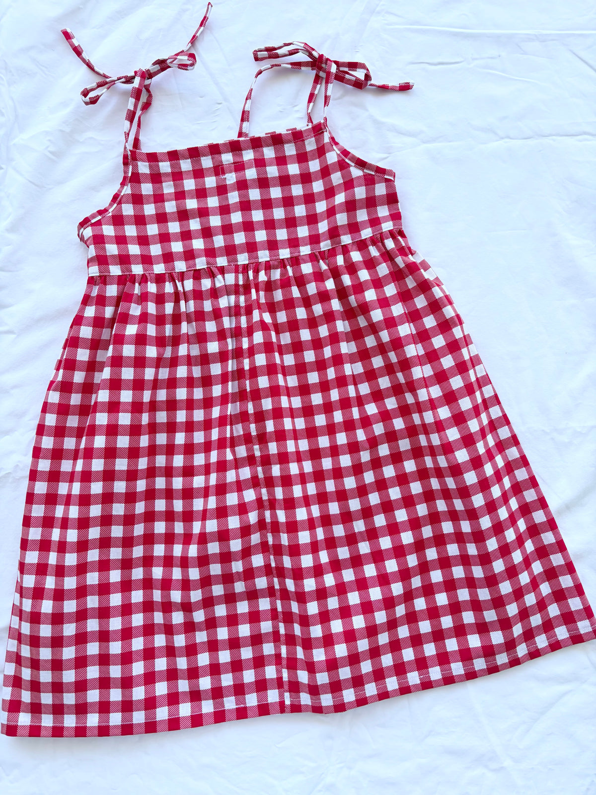 Christmas Shoestring Dress - Cotton Gingham Red Check
