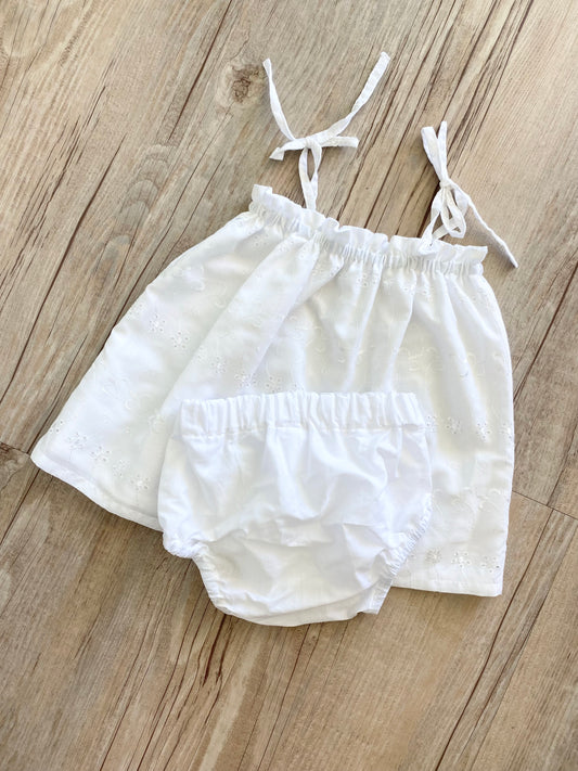 Shoestring Dress/Pants - White Broderie Anglais