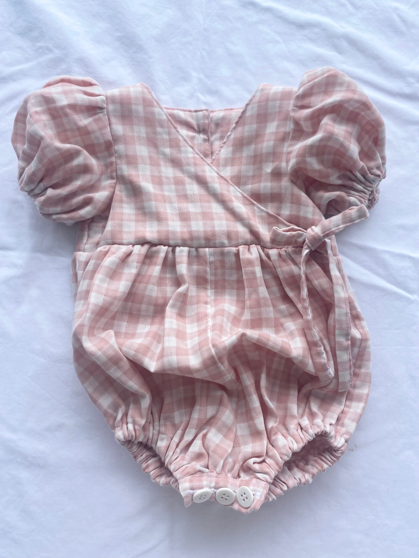 Ellis Wrap Romper - Double Cloth Pale Pink Gingham