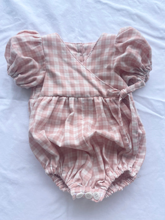 Ellis Wrap Romper - Double Cloth Pale Pink Gingham