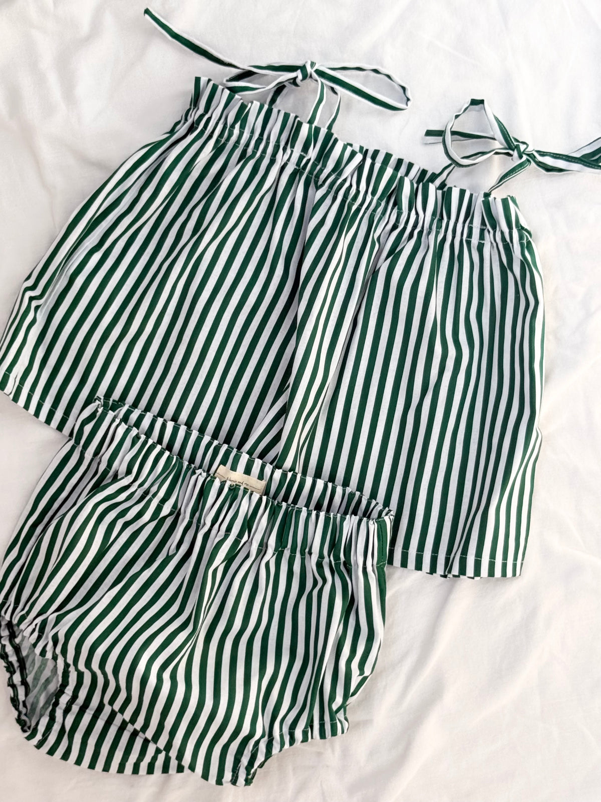 Christmas Shoestring Peplum Bloomer Set - Cotton Green and White Stripe