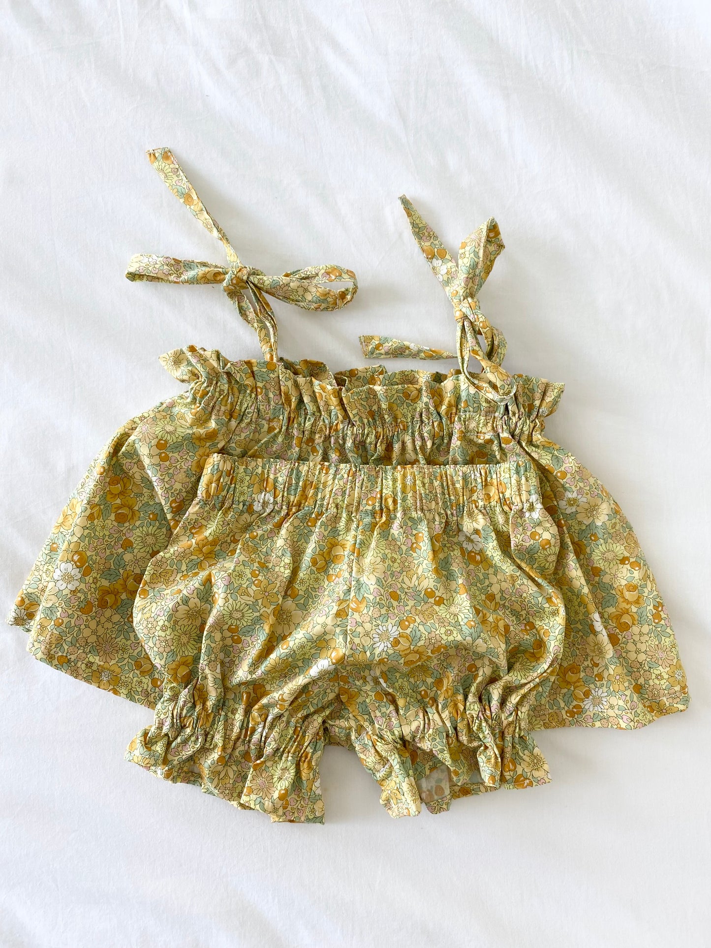 Libby Shoestring Peplum Top and Panty Bloomer Set - Cotton Poplin Gold Harvest