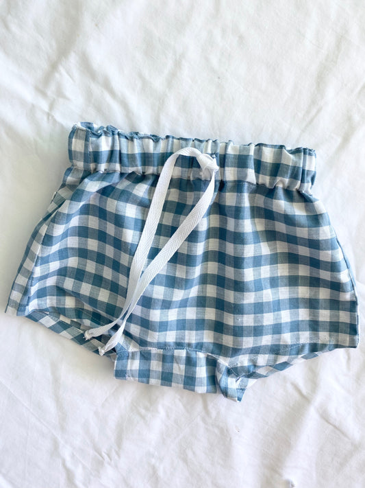 Zai Zai Baby Drawstring Boy short ~ Cotton Gingham ~ Egg Blue