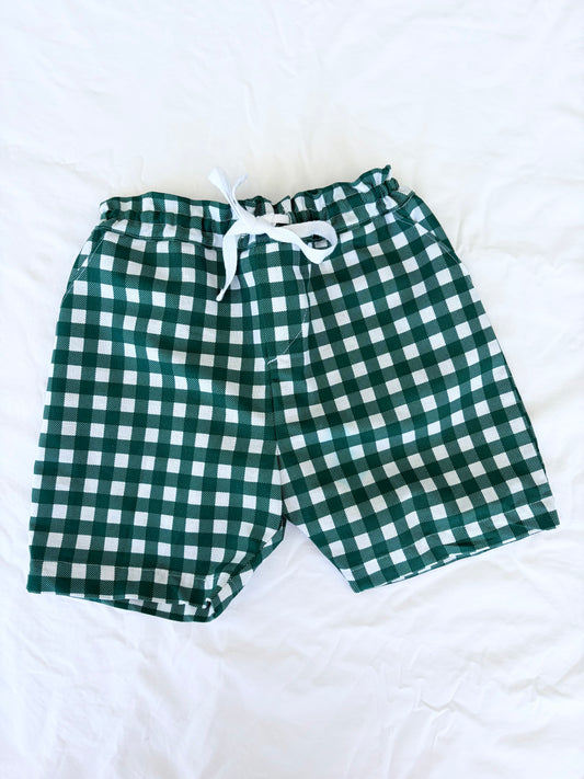 Christmas Shorts - Cotton Gingham Green and White Check