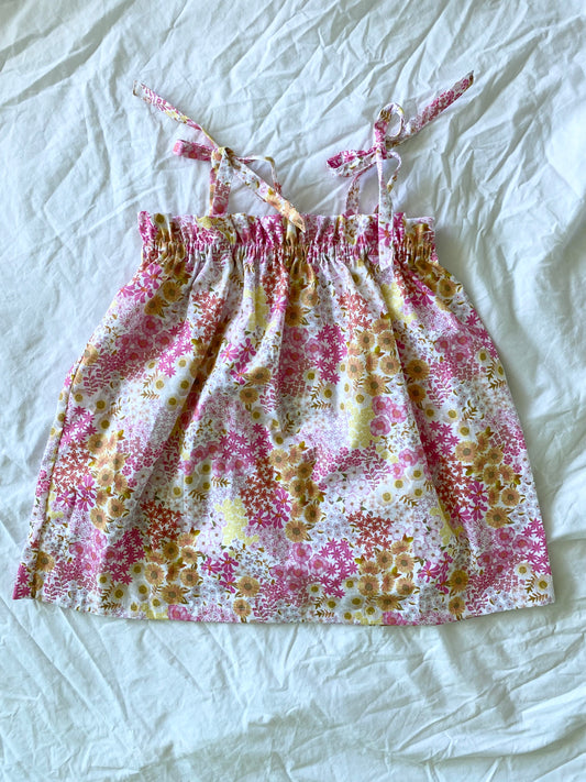 Libby Shoestring Dress - Cotton Poplin Pink Yellow