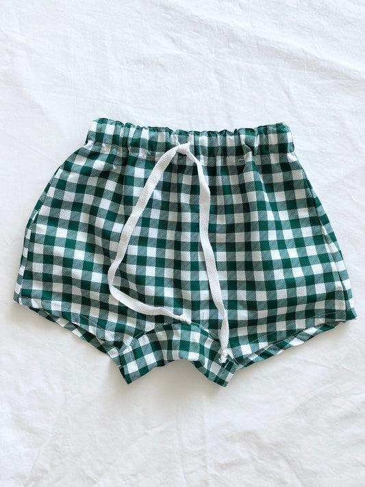 The Christmas Collection Matching Baby Boy Short - White/Dark Green Cotton Gingham