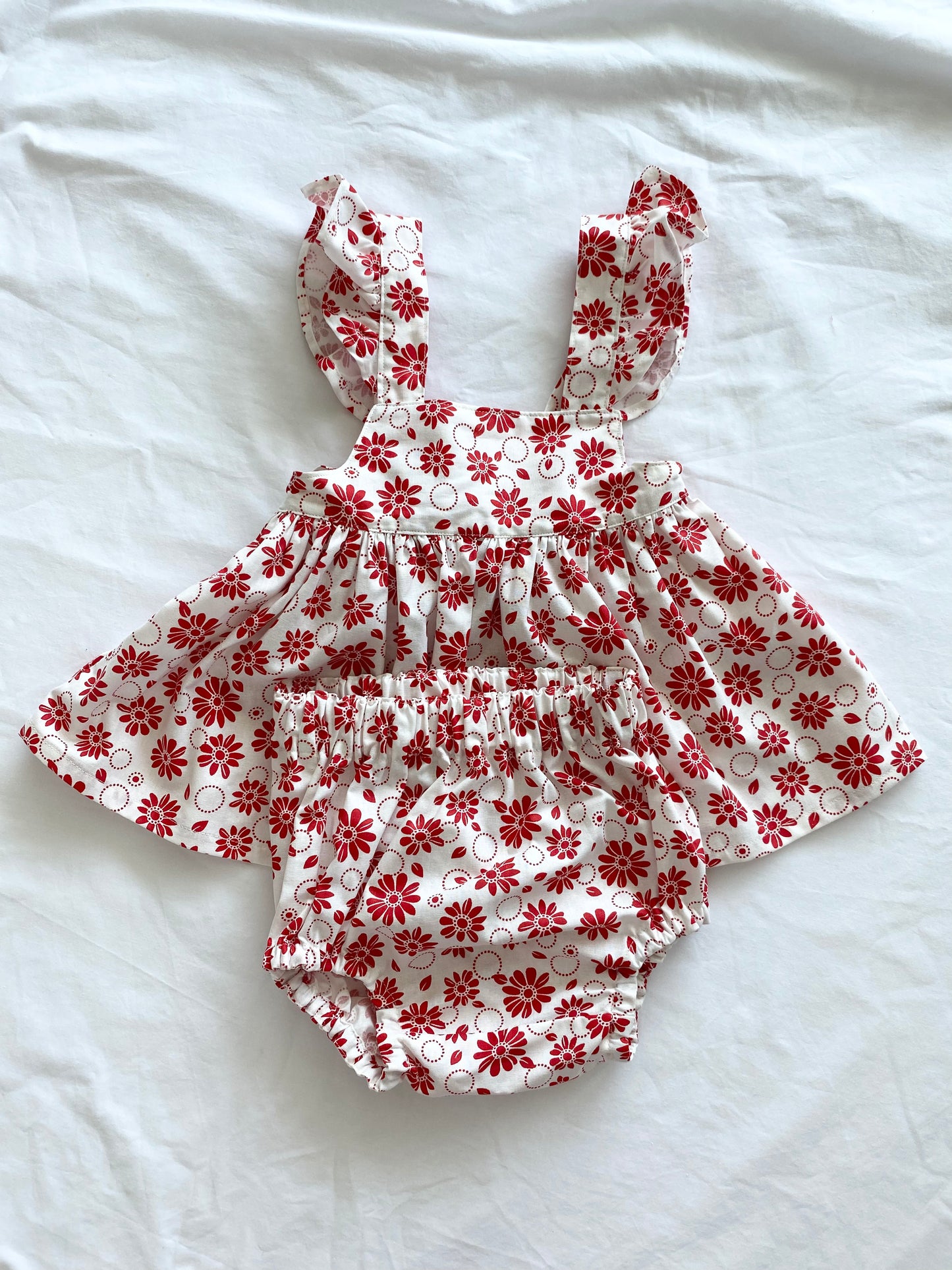 The Christmas Collection Marigold Peplum Set - Cream Cotton Red Retro Floral