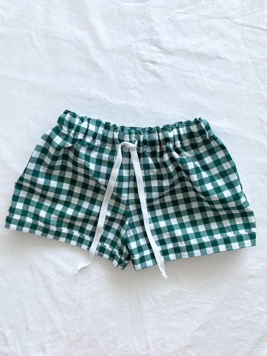 The Christmas Collection Matching Unisex Shorts - White/Dark Green Cotton Gingham