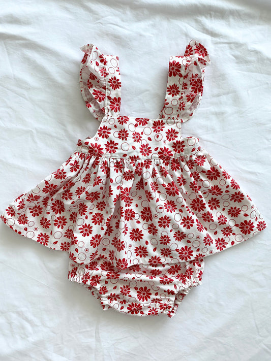 The Christmas Collection Marigold Peplum Set - Cream Cotton Red Retro Floral