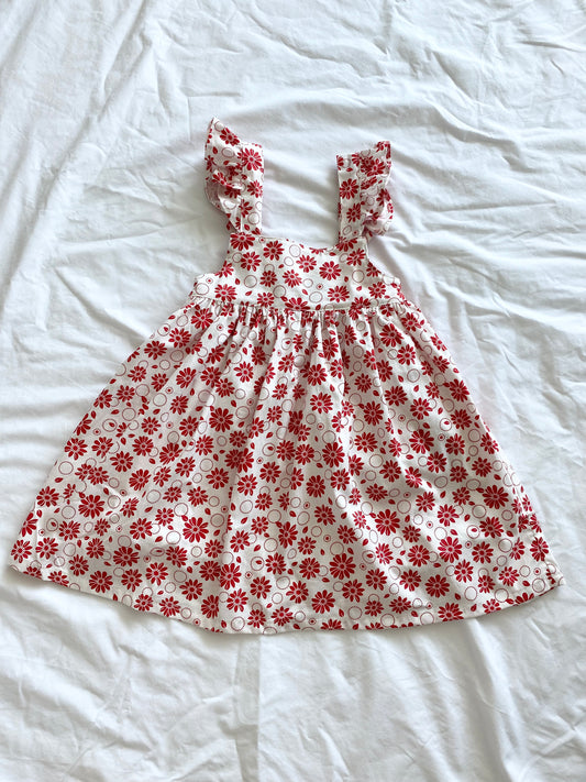 The Christmas Collection Marigold Dress - Cream Cotton Red Retro Floral