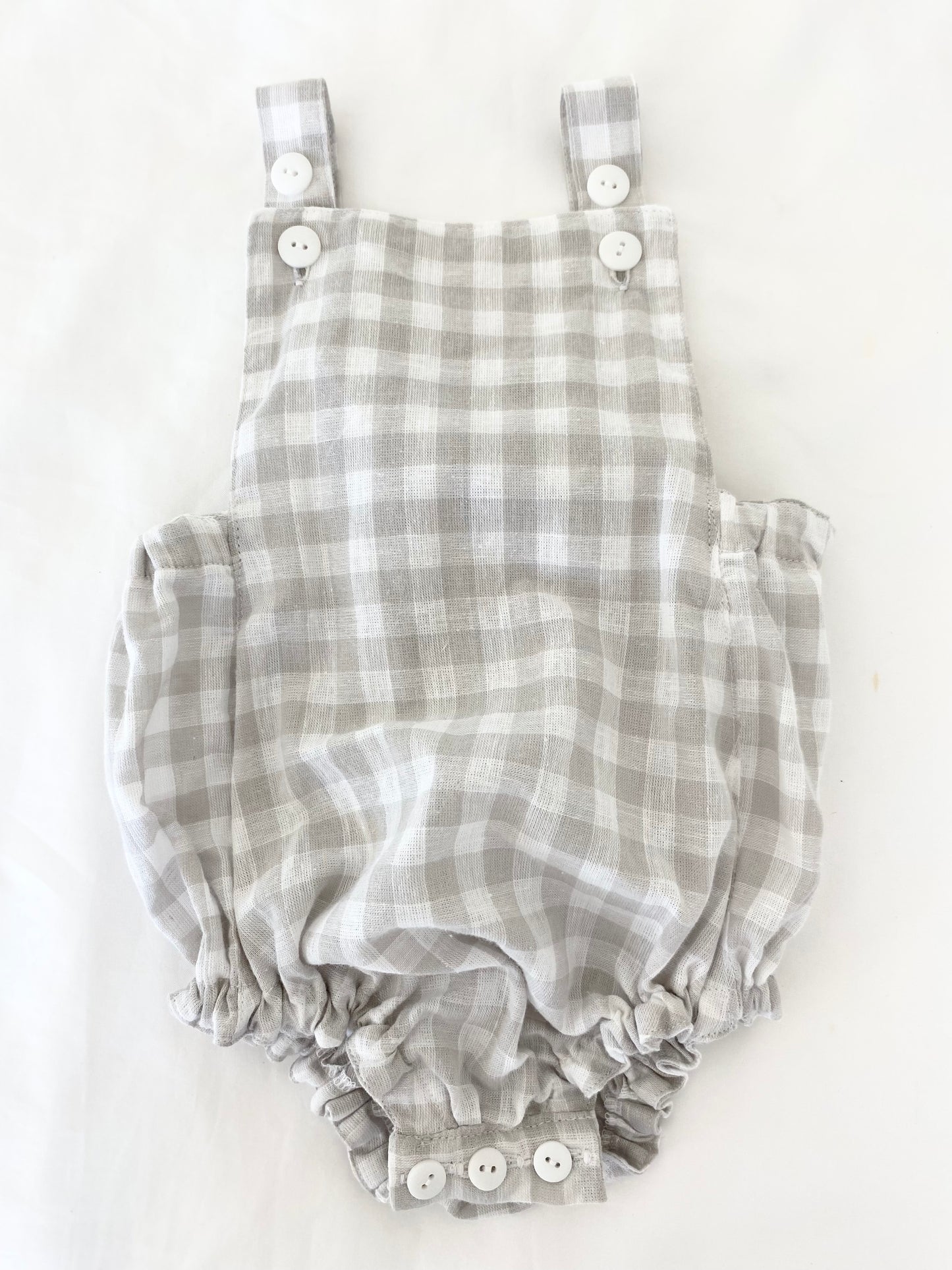 Unisex Romper- Cotton Gingham Ash
