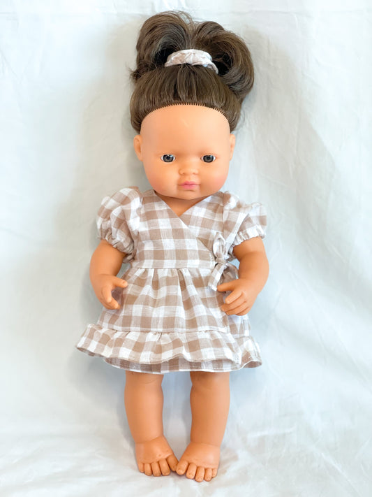Ellis Wrap Dolls Dress - Cotton Gingham Pine