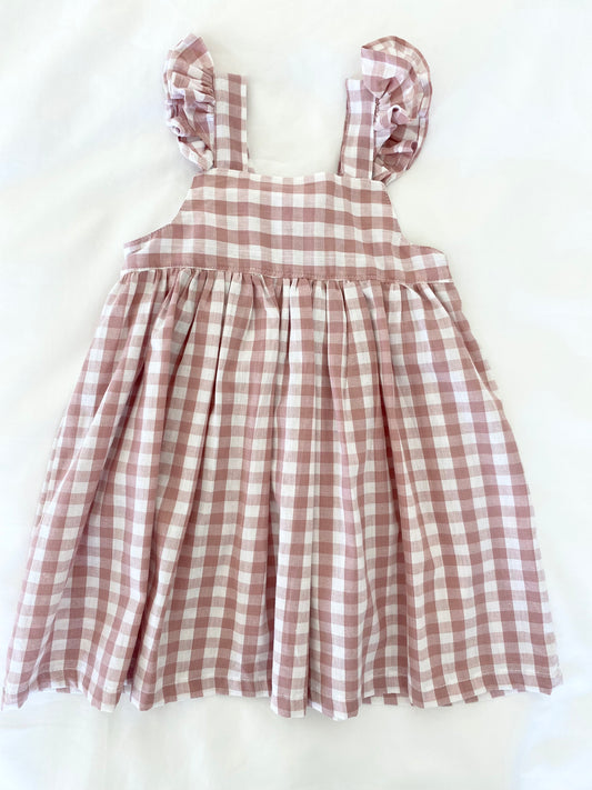 Marigold Dress - Cotton Gingham Antique Pink