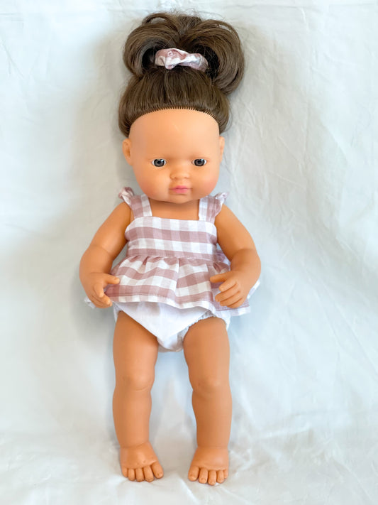 Marigold Dolls Peplum Set - Cotton Gingham Antique Pink