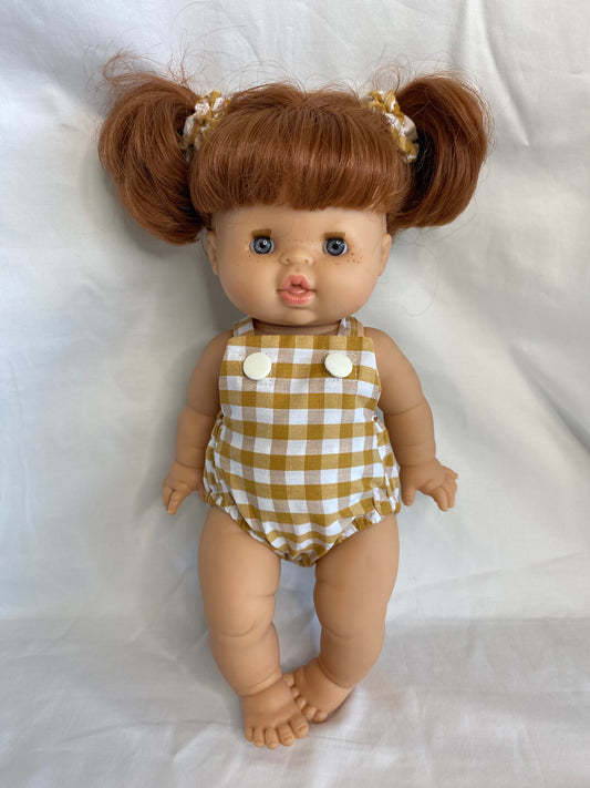 Unisex Dolls Romper - Cotton Gingham Golden Spice