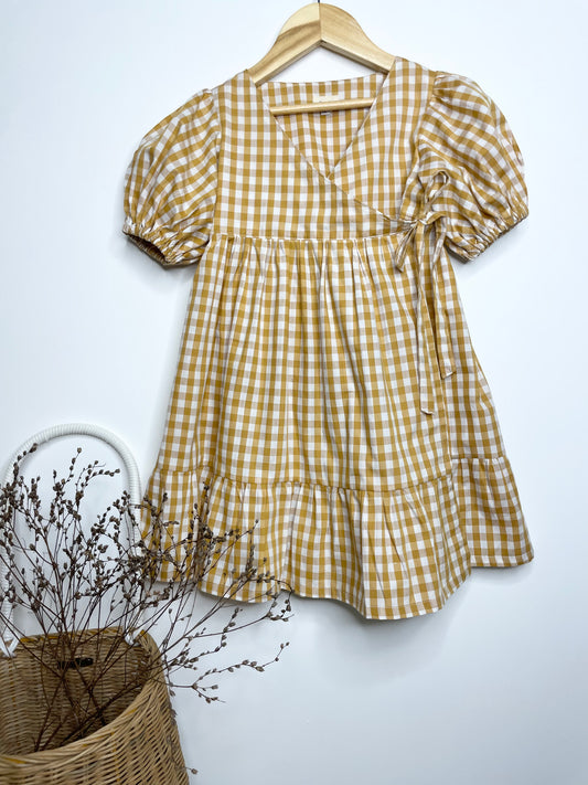Ellis Wrap Dress - Cotton Gingham Golden Spice