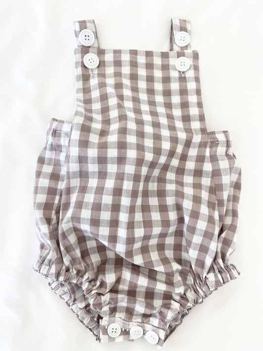 Unisex Romper - Cotton Gingham Mocha