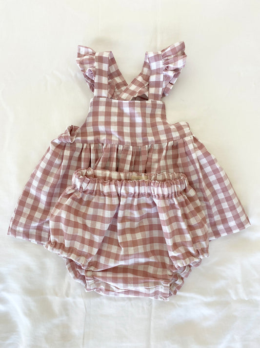 Marigold Peplum Set - Cotton Gingham Antique Pink