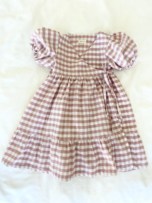 Ellis Wrap Dress - Cotton Gingham Antique Pink